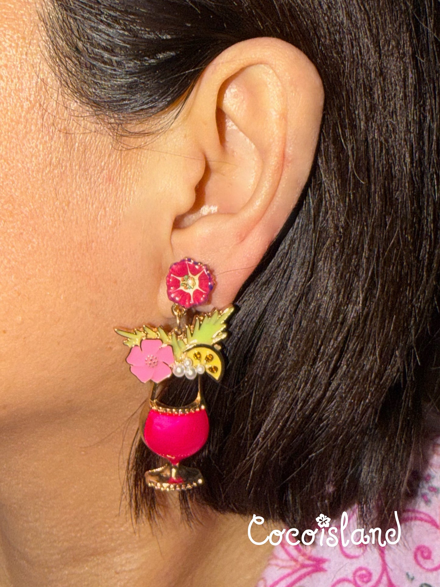 Vintage Style Plumeria Rhinestone Cocktail Drop Earrings