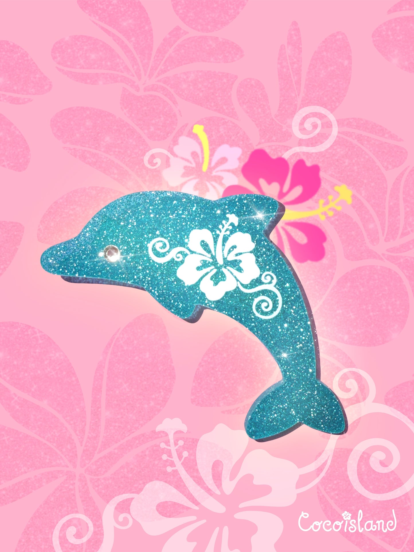 Dolphin & Hibiscus Rhinestone Hair Clip
