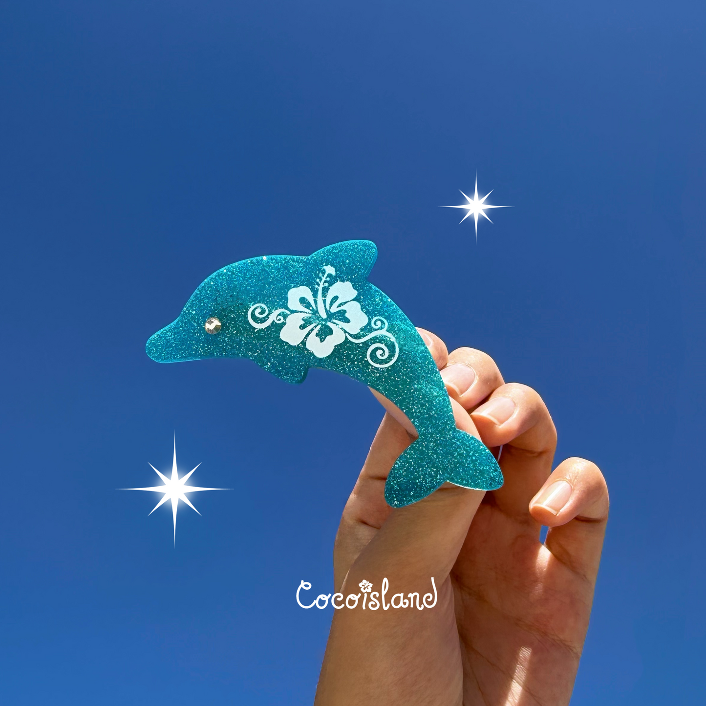 Dolphin & Hibiscus Rhinestone Hair Clip