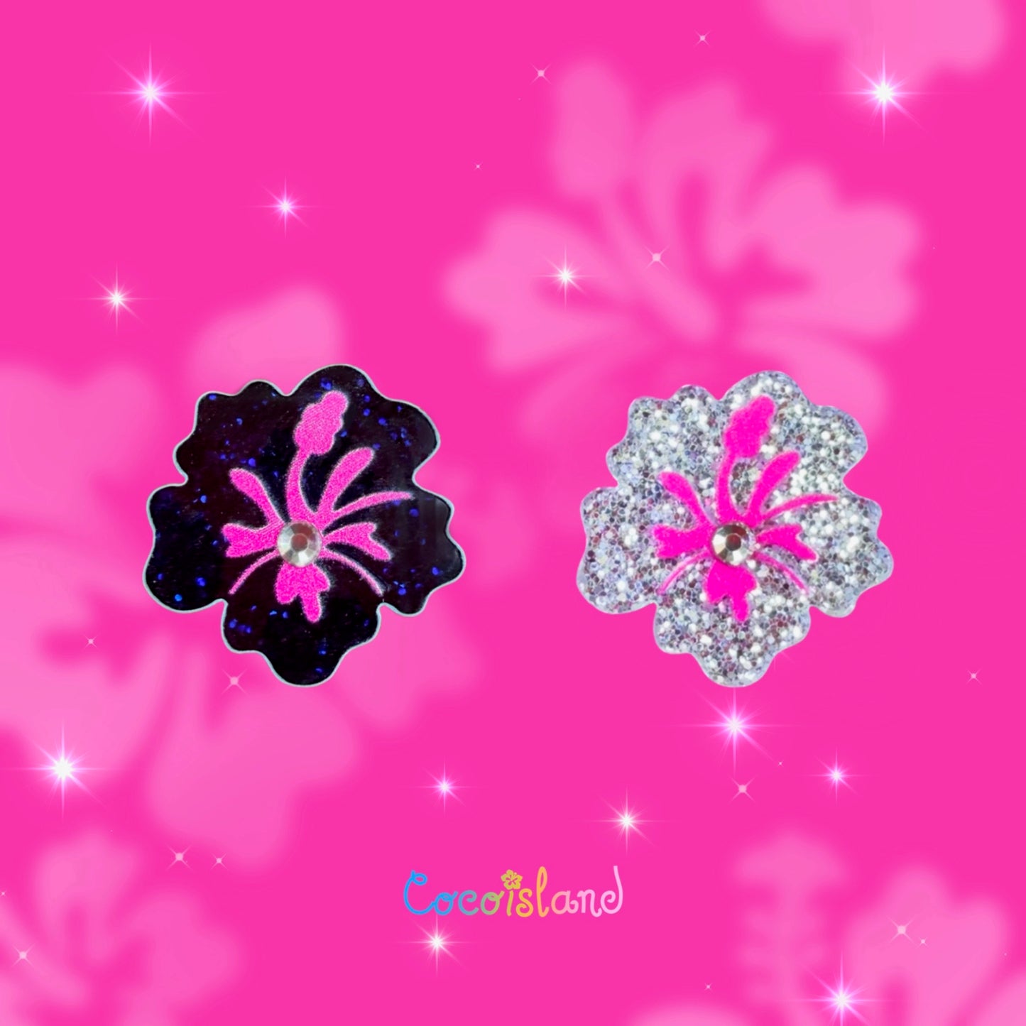 Black&Silver Glitter Hibiscus Earrings