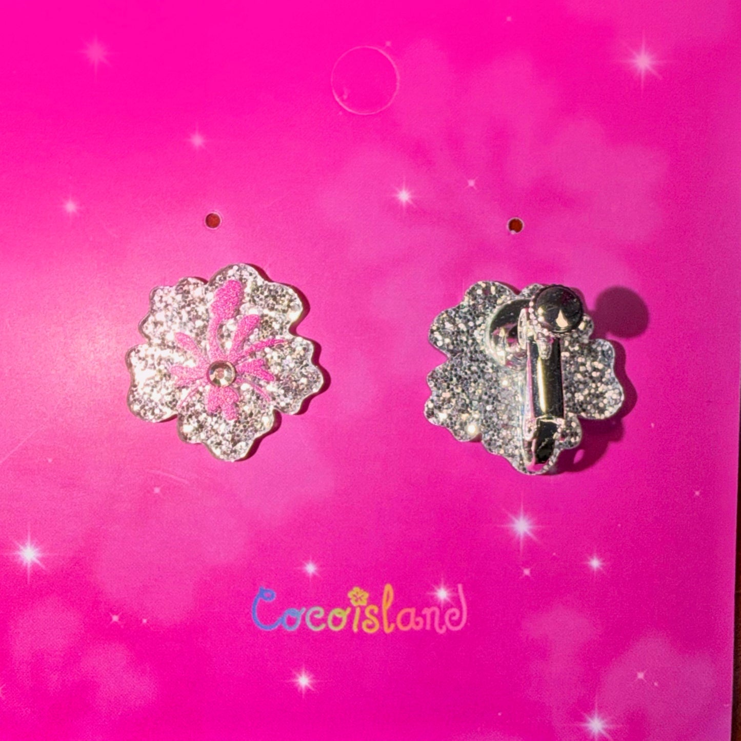 Black&Silver Glitter Hibiscus Earrings