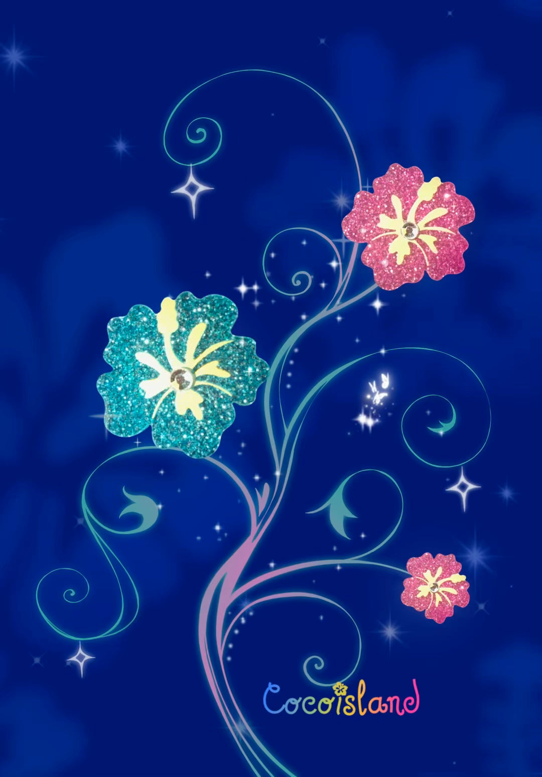 Pink & Blue Sparkly Hibiscus Earrings