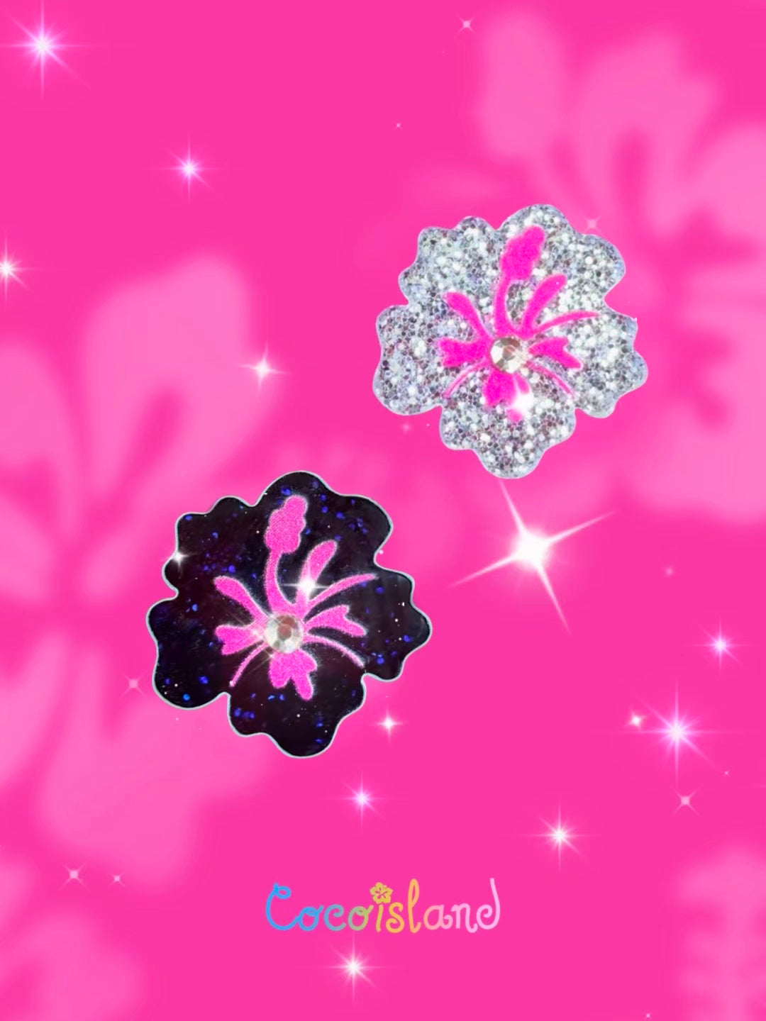 Black&Silver Glitter Hibiscus Earrings